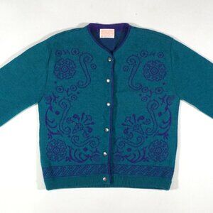 VTG Pendleton L/S Cardigan Size Womens Large Teal Purple Wool Sweater 80s Button